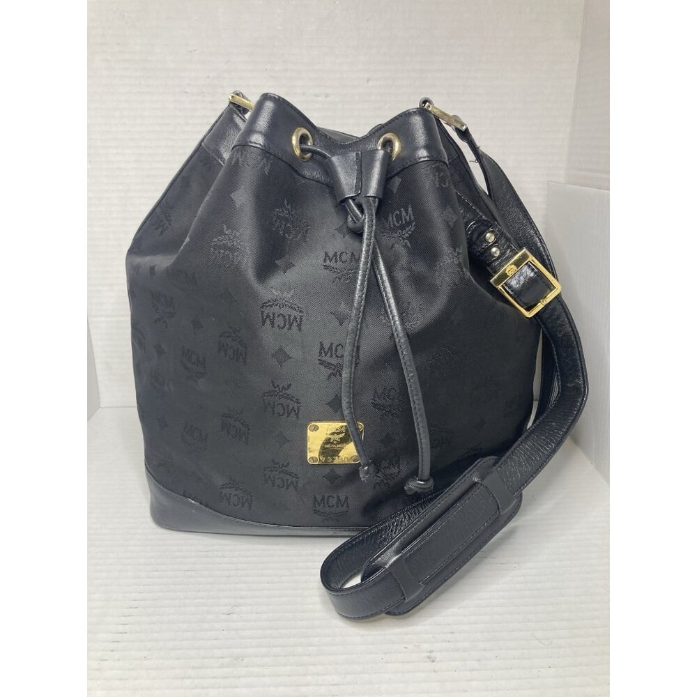 MCM Vintage Large Nylon Leather Drawstring Bucket Bag